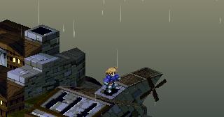 [Rain strengthens. Lightning, thunder... and a voice from behind Ramza.]