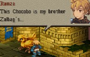 [Ramza walks up to the lonely chocobo.]