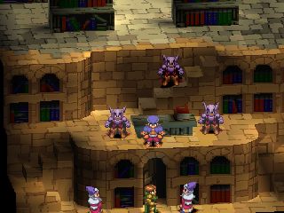 [3 Lancers, Chemist, and 2 Time mages are looking at the young knight in green cape,
who is standing near the entrance to the third underground floor. Izlude gives the order.]