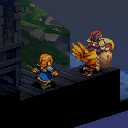 [Agrias tries to catch up the Knight riding Chocobo.]