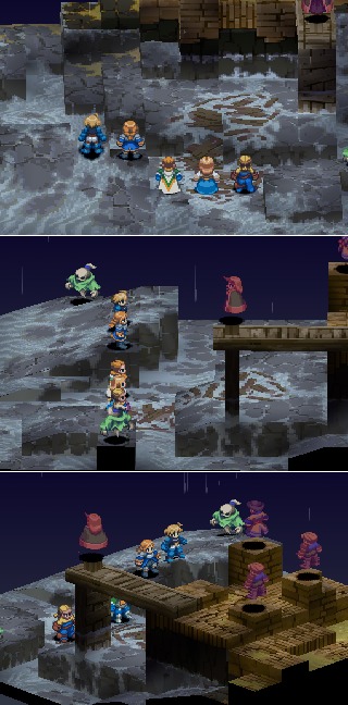 [While walking over the lake, Ramza's party come across 6 ghosts:
2 Revenants, 2 Archers, an Oracle & a female Summoner.]