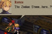 [Ramza walks up to the blue stone and picks it up.] Ramza