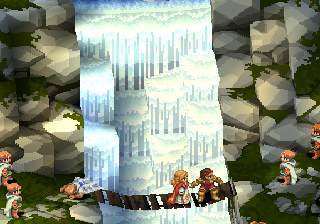 [Delita and Ovelia are on the bridge above waterfall.
5 Hokuten knights have surrounded them. 2 more knights are dead.]